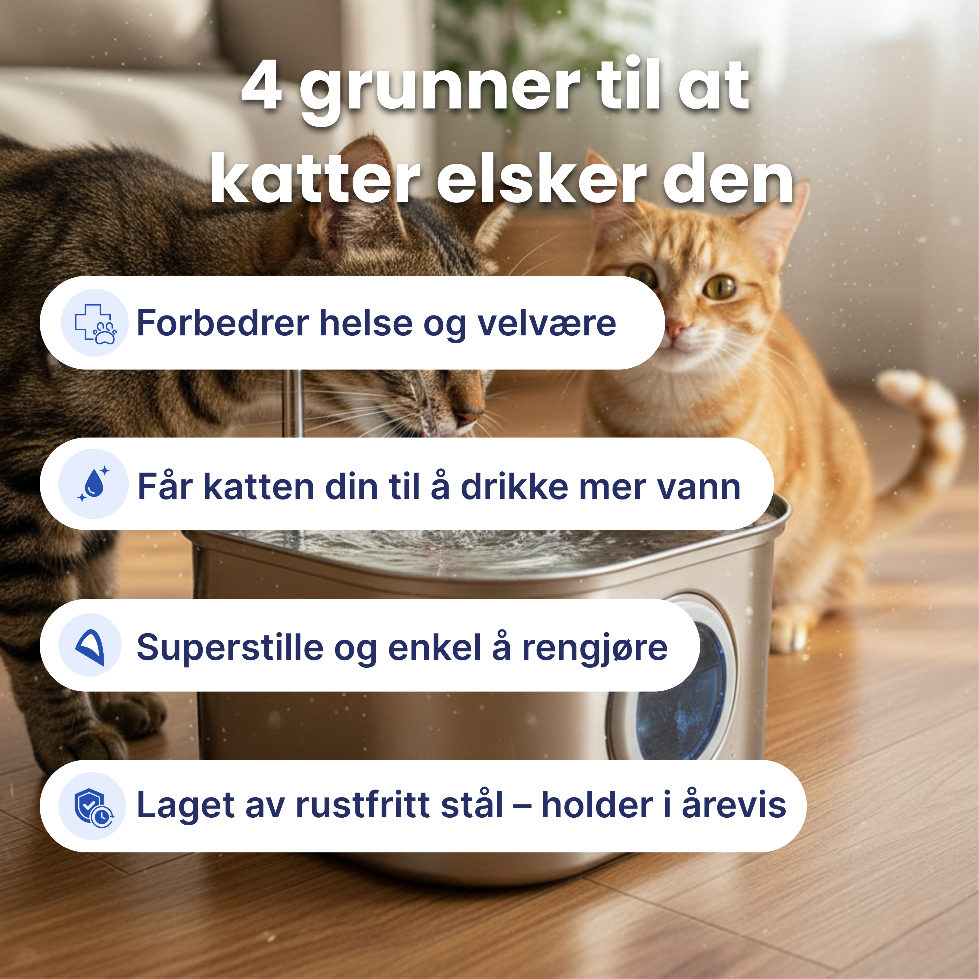 Kattellas Vannfontene i Rustfritt Stål