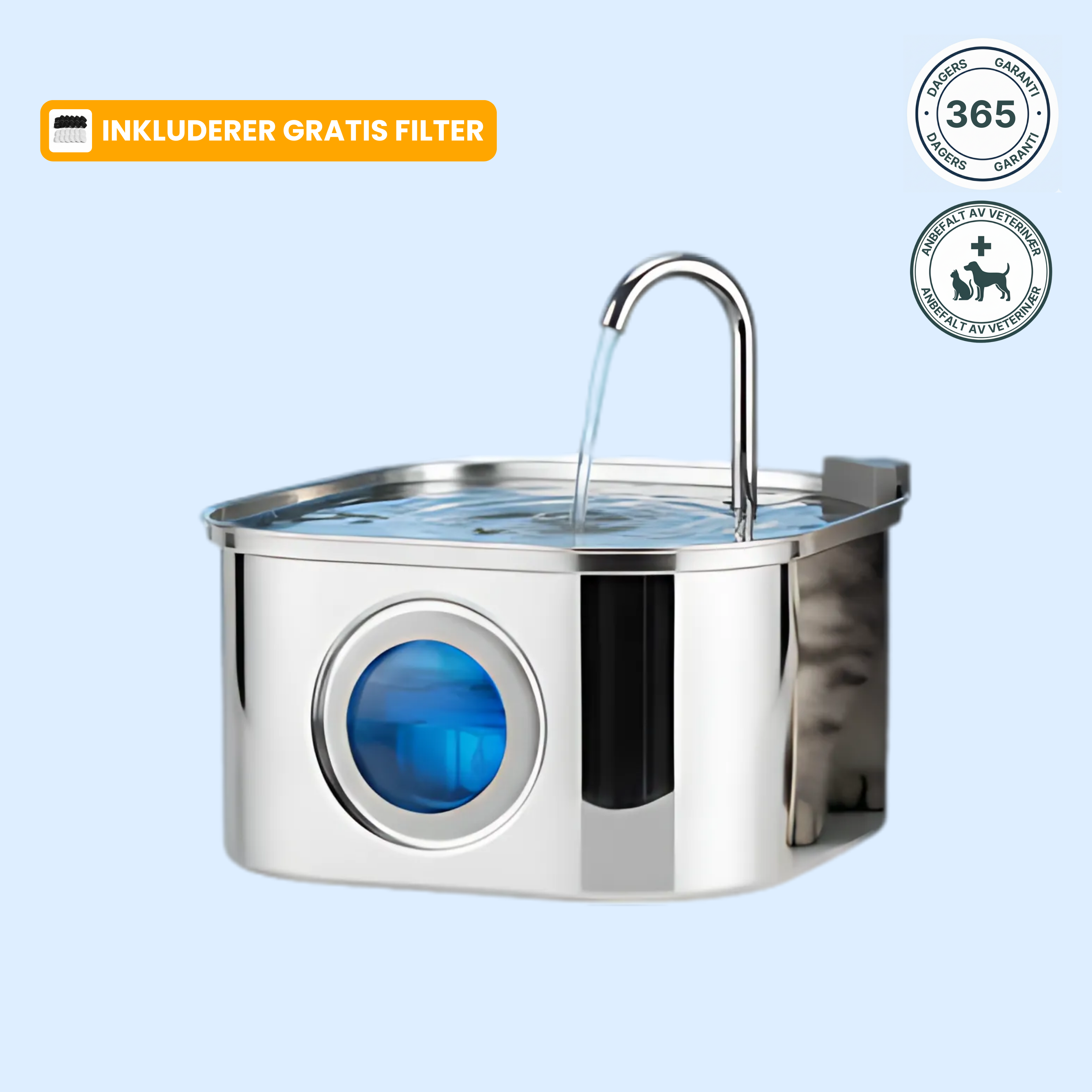 Kattellas Vannfontene i Rustfritt Stål