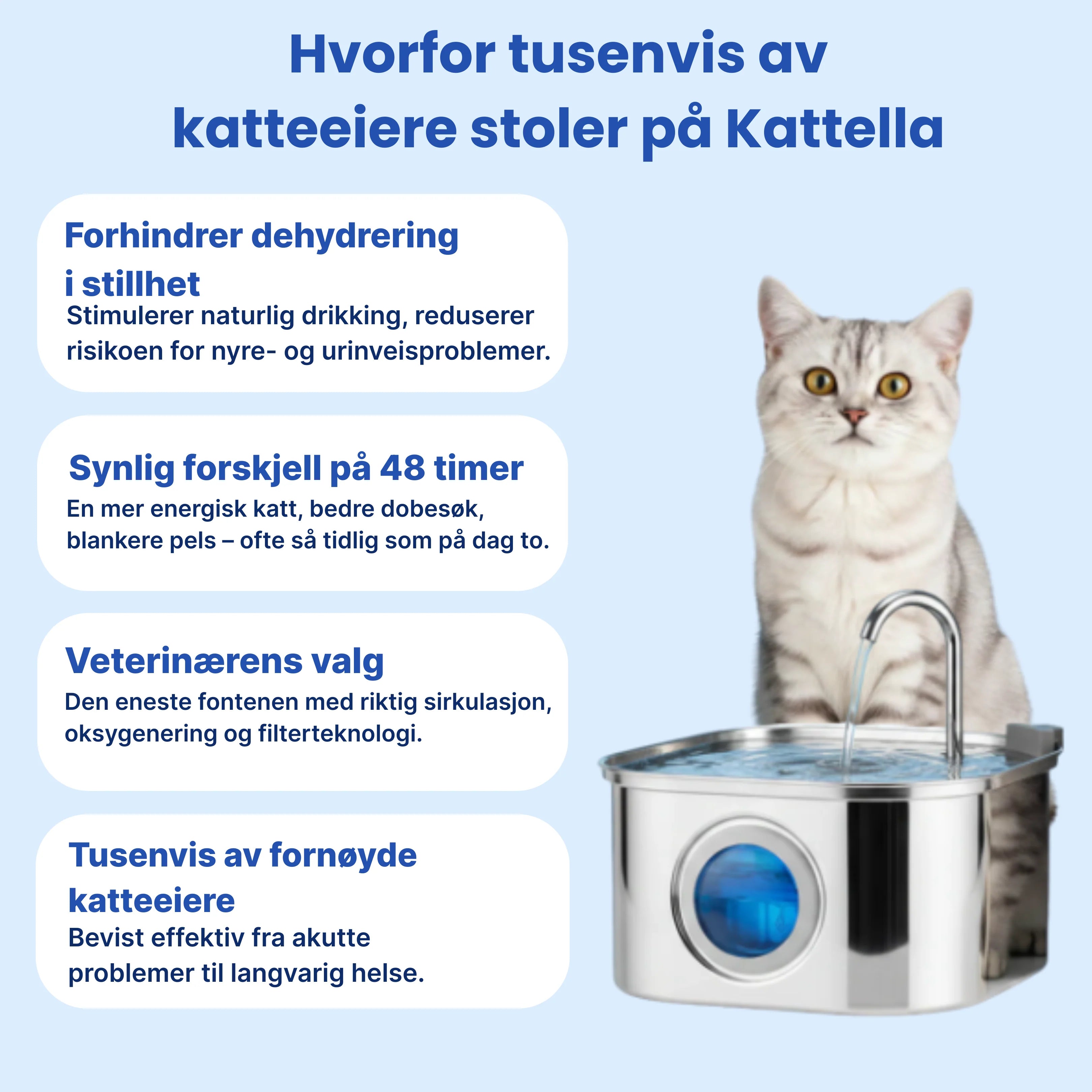 Kattellas Vannfontene i Rustfritt Stål